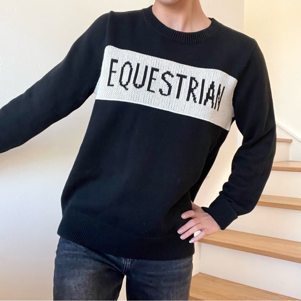 Noel Asmar Equestrian Ivy Black & White Knit Cotton Coolmax Sweater Size Medium